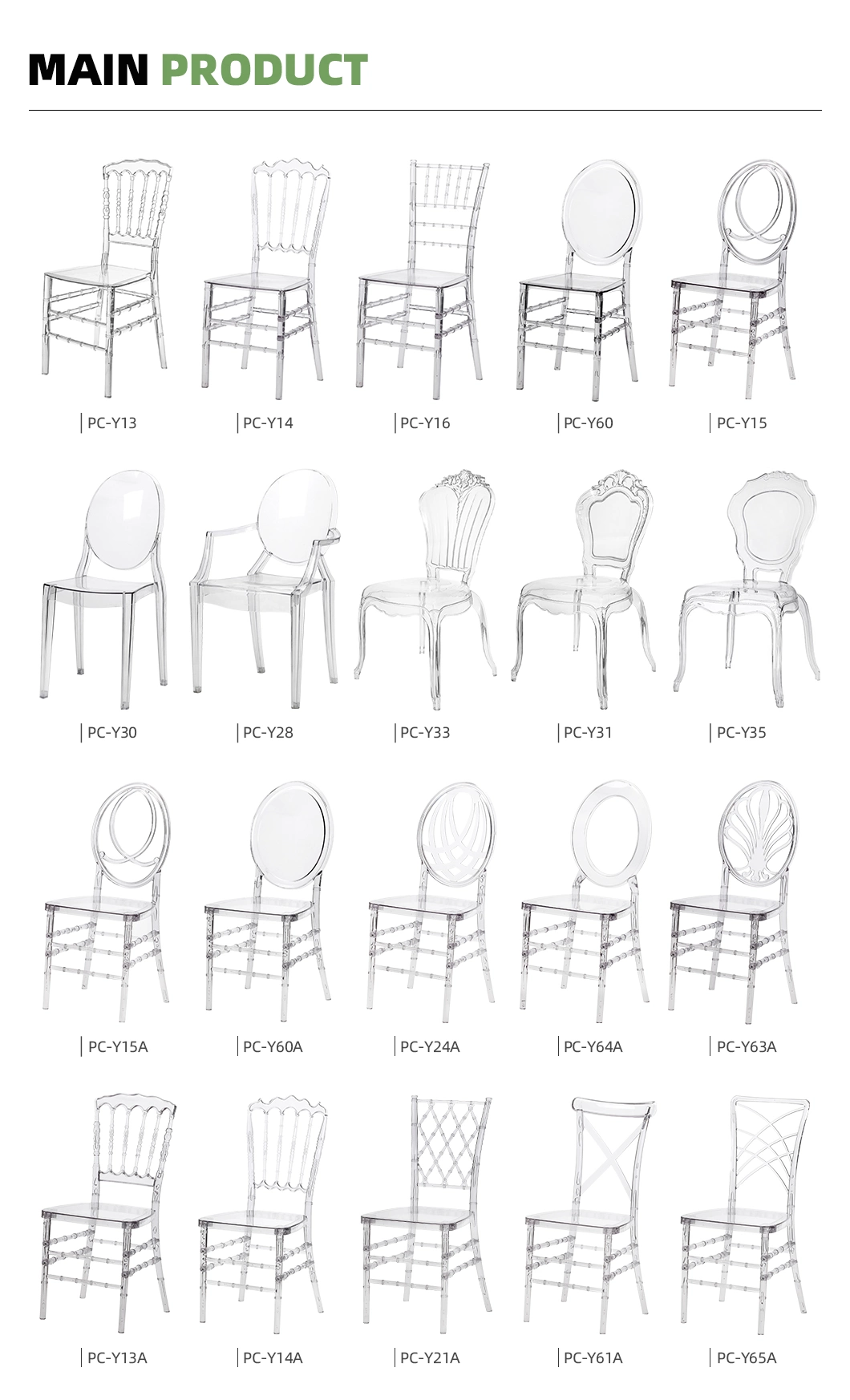 Wholesale Stackable Clear Resin Acrylic Chavari Hotel Chivari Chairs Plastic Events Wedding Transparent Chiavari Chair