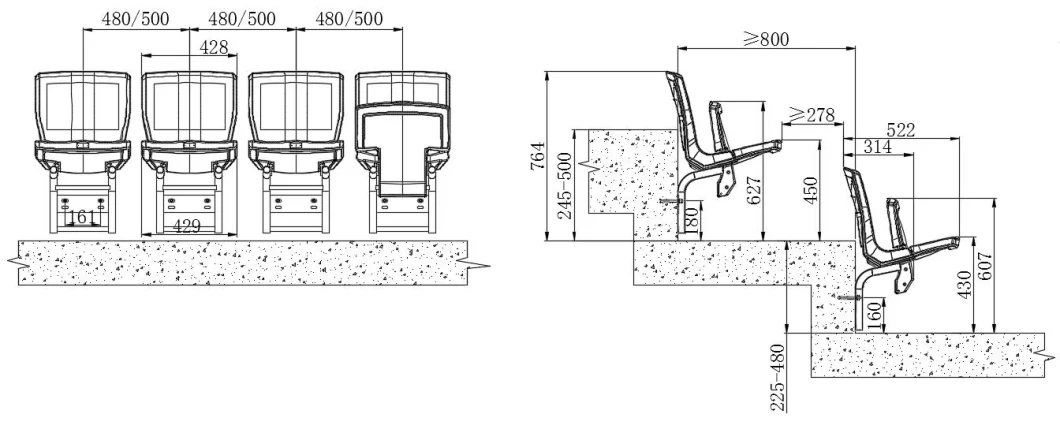 Folding Stadium Stand Seat Plastic Blow Molded Seat Stadium Chair